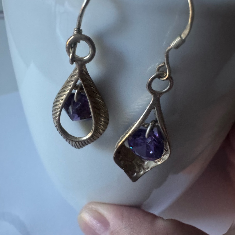 Elegant Gold and Purple Teardrop Earrings